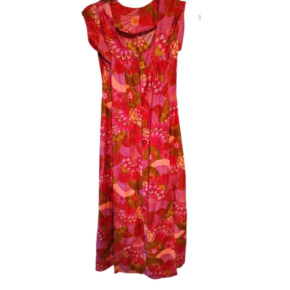 Vintage Paradise Hawaii XS, Small Maxi Dress, Pink Orange Gold Flower Unique - Picture 1 of 7